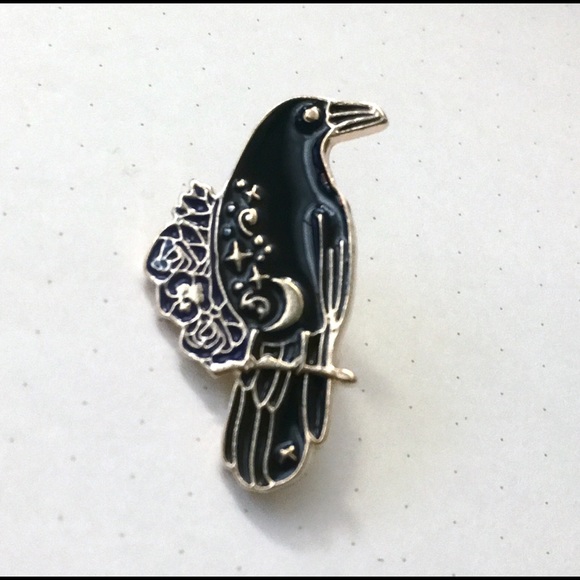 independent Jewelry - Floral Raven blue & black enamel & metal bird pin